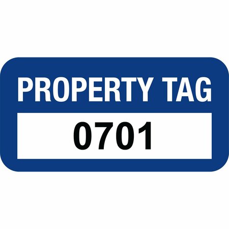 LUSTRE-CAL Property ID Label PROPERTY TAG Polyester Dark Blue 1.50in x 0.75in  Serialized 0701-0800, 100PK 253772Pe1Bd0701